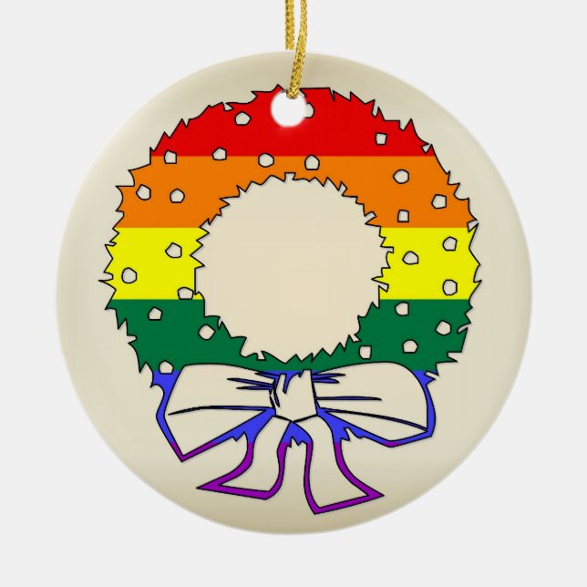 Rainbow Wreath Ceramic Ornament (Front)