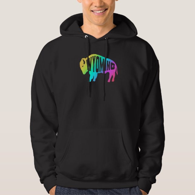 Rainbow Wyoming Buffalo Bison Hoodie (Front)