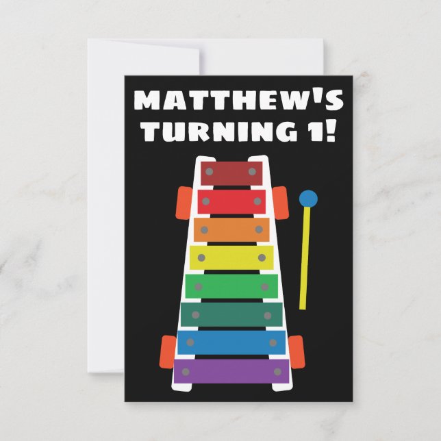 Rainbow Xylophone Classic Toy Party Invites (Front)