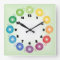 Rainbow yarn ball Square Wall Clock with numbers