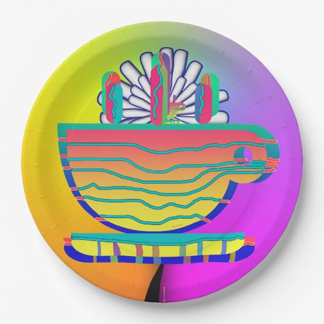 Rainbow Yellow Cup Saucer Party Cocktail  Paper Plate (Front)