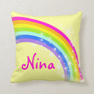 rainbow yellow girls name nina cushion pillow