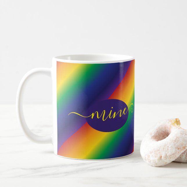 Rainbow Yellow Purple Typography Coffee Mug (With Donut)