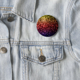 Rainbow yellow red purple faux glitter sparkles 2 inch round button