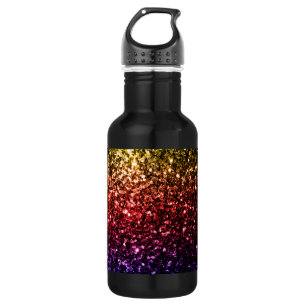 Rainbow yellow red purple faux glitter sparkles 532 ml water bottle