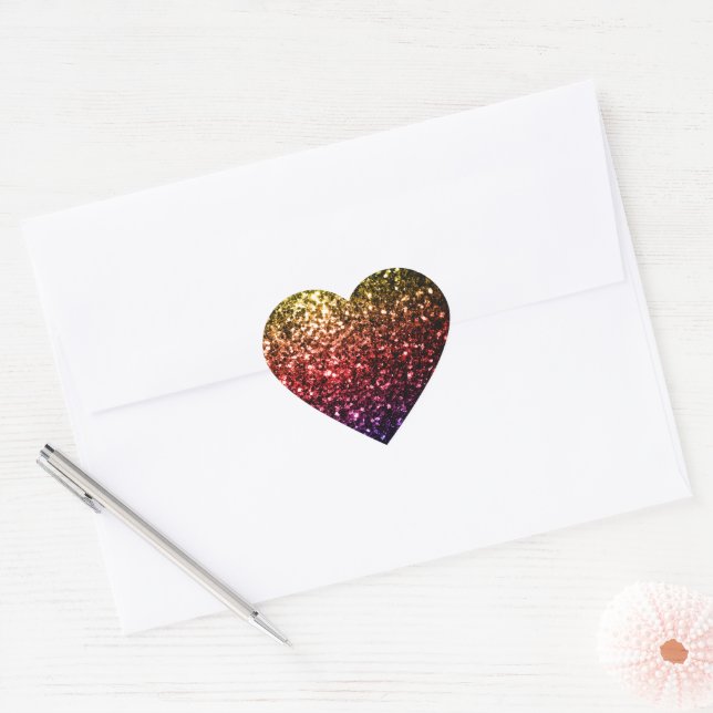 Rainbow yellow red purple faux glitter sparkles heart sticker (Envelope)
