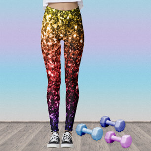 Rainbow yellow red purple faux glitter sparkles leggings