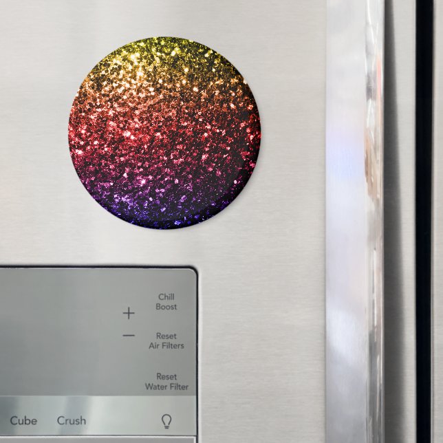 Rainbow yellow red purple faux glitter sparkles magnet (In Situ (Fridge))