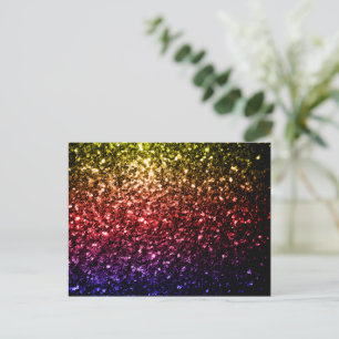 Rainbow yellow red purple faux glitter sparkles postcard