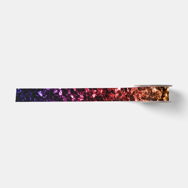 Rainbow yellow red purple faux glitter sparkles satin ribbon (Front)
