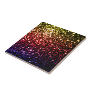 Rainbow yellow red purple faux glitter sparkles tile
