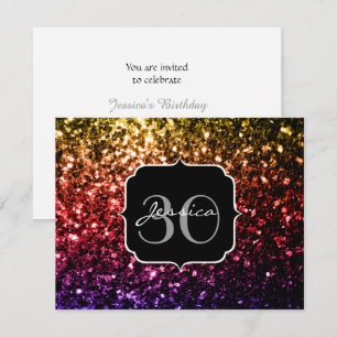 Rainbow yellow red purple faux sparkles Monogram Invitation