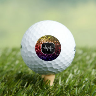 Rainbow yellow red purple sparkles Monogram Golf Balls