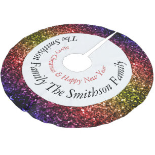 Rainbow yellow red purple sparkles Personalize Brushed Polyester Tree Skirt