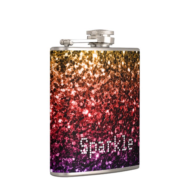 Rainbow yellow red purple sparkles Personalize Hip Flask (Right)
