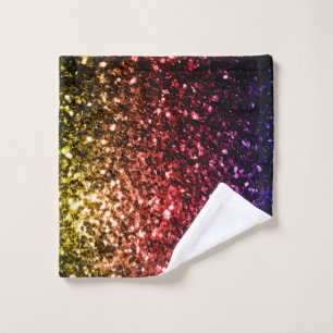Rainbow yellow red purple sparkles wash cloth