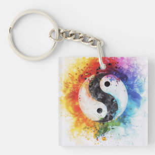 Rainbow Yin Yang Digital Art Keychain
