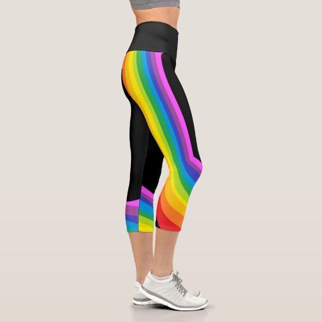 Rainbow Yoga Pants Black Capri With Rainbow Curve (Right)