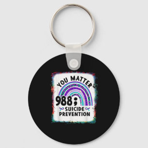 Rainbow You 988 Suicide Prevention Awareness Bleac Keychain