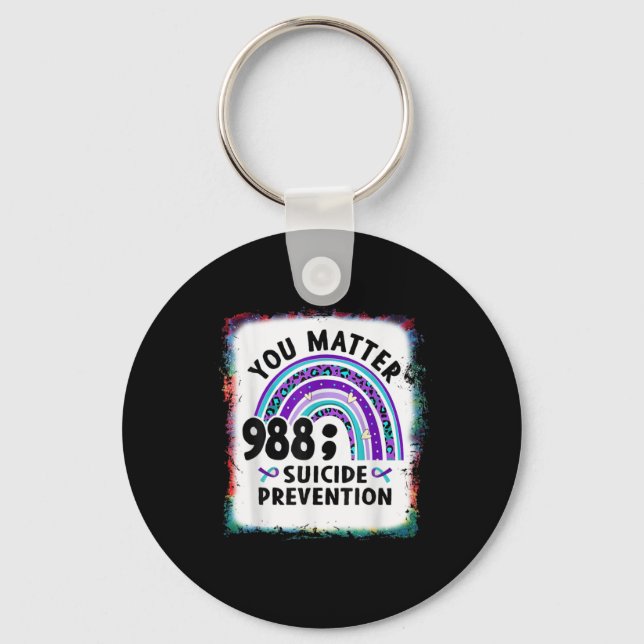 Rainbow You 988 Suicide Prevention Awareness Bleac Keychain (Front)