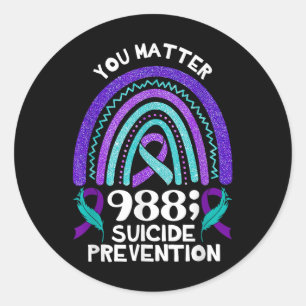 Rainbow You 988, Suicide Prevention Awareness Ribb Classic Round Sticker