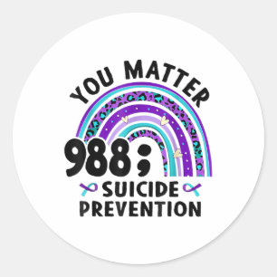 Rainbow You 988 Suicide Prevention Awareness Ribbo Classic Round Sticker