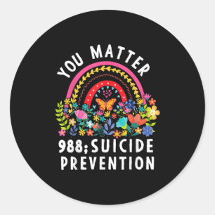 Rainbow You 988 Suicide Prevention Awareness Ribbo Classic Round Sticker