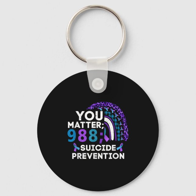 Rainbow You 988 Suicide Prevention Awareness Ribbo Keychain (Front)