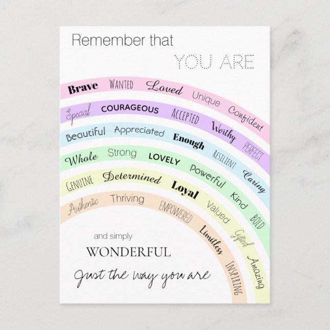 Rainbow you are wonderful positivity inspirational postcard (Front)