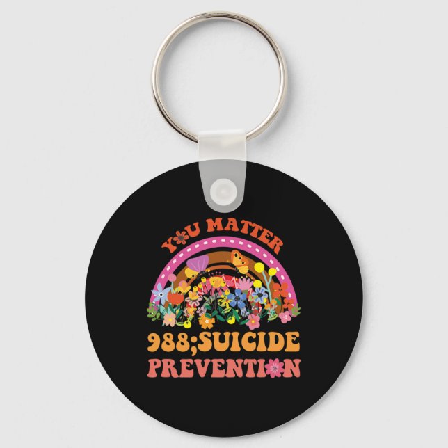 Rainbow You Problem 988 Suicide Prevention Awarene Keychain (Front)