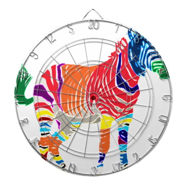 Rainbow Zebra Animals Monogrammed Pattern Party Dartboard (Front)