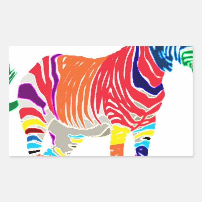 Rainbow Zebra Animals Monogrammed Pattern Party Sticker (Front)