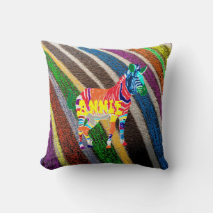 Rainbow Zebra Destiny Personalized Name Monogram Throw Pillow