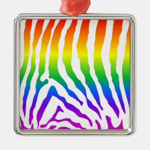 Rainbow Zebra Pattern Metal Ornament