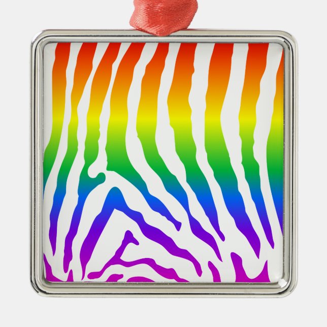 Rainbow Zebra Pattern Metal Ornament (Front)