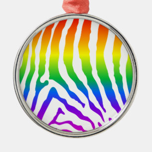 Rainbow Zebra Pattern Metal Ornament