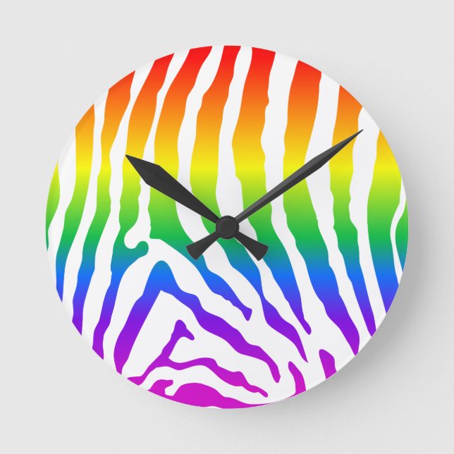 Rainbow Zebra Pattern Round Clock (Front)