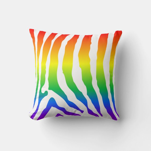 Rainbow Zebra Pattern Throw Pillow (Front)