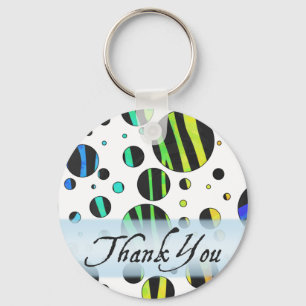 Rainbow Zebra Polka Dot Pattern Thank You Keychain