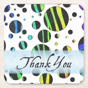 Rainbow Zebra Polka Dot Pattern Thank You Square Paper Coaster