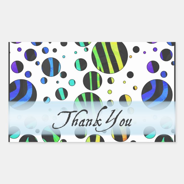 Rainbow Zebra Polka Dot Pattern Thank You Sticker (Front)