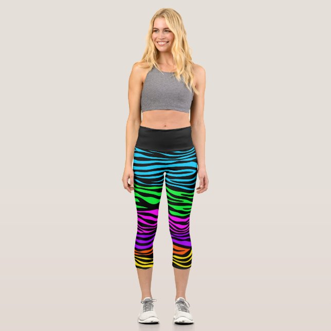 Rainbow Zebra Print Capri Leggings (Front)