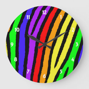 Rainbow Zebra Print Large Clock