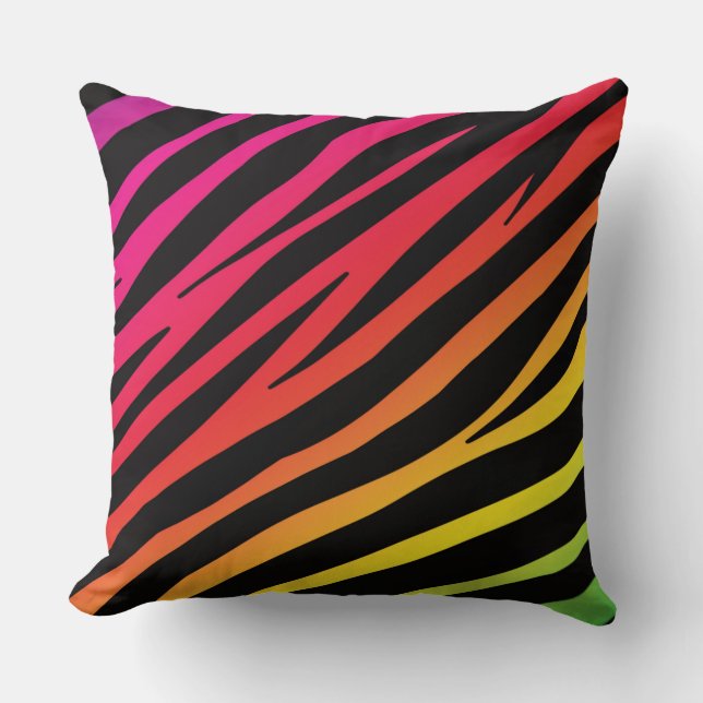Rainbow zebra print multi colour throw pillow (Front)