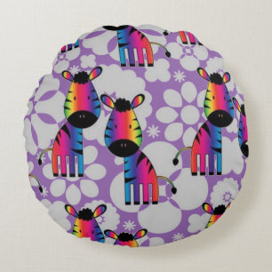 Rainbow Zebra Round Pillow