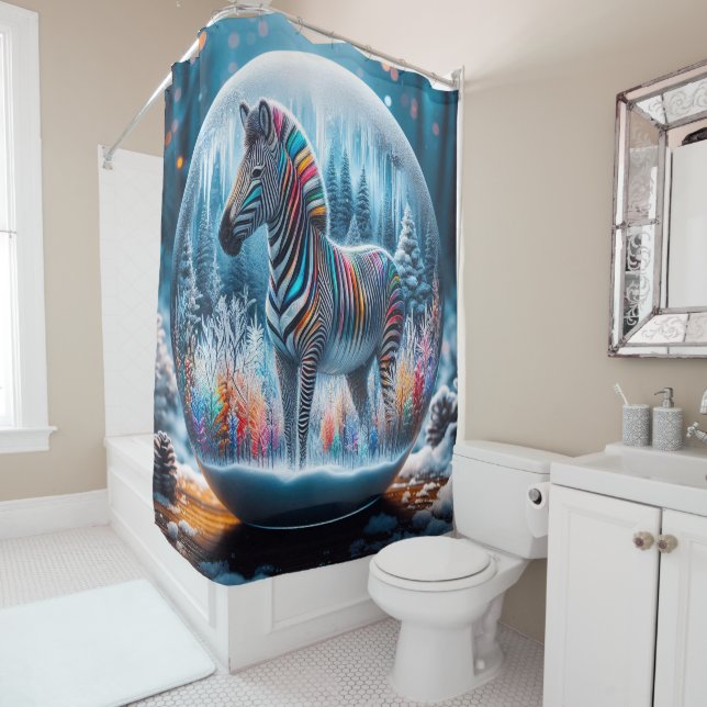 Rainbow Zebra Shower Curtain (In Situ)
