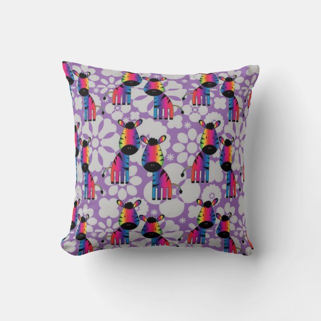 Rainbow Zebra Throw Pillow (Front)