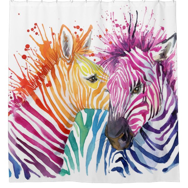 Rainbow zebra, watercolor wild illustration. (Front)