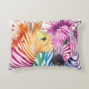 Rainbow zebra, watercolor wild illustration. accent pillow