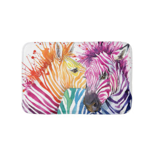 Rainbow zebra, watercolor wild illustration. bath mat